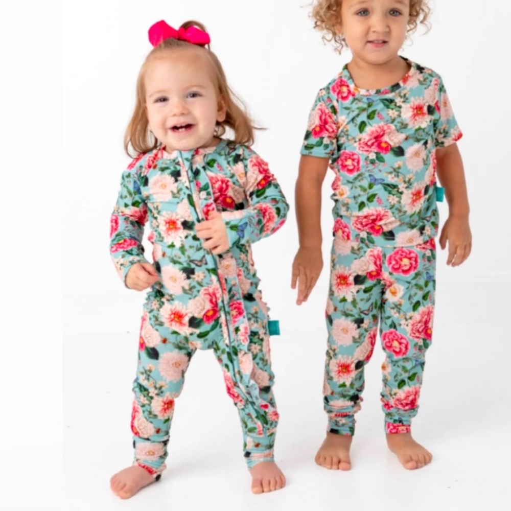 Gigi & Max Convertible One Piece Sleep Onesie Floral Pink and Blue 12 Months